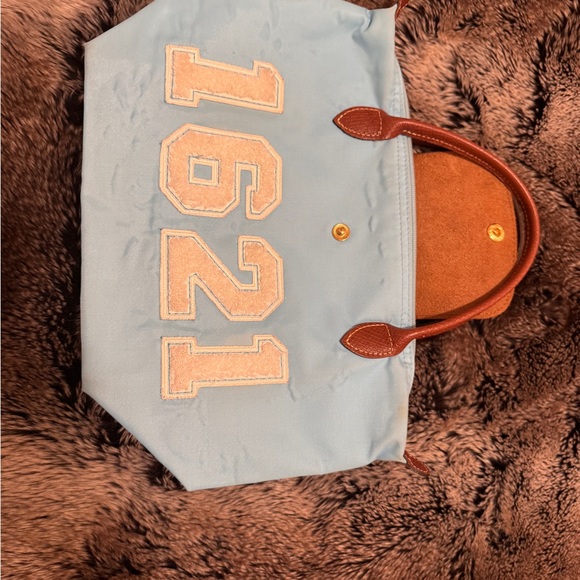 Longchamp Blue and Brown Tote Bag with 1621 Detail - Picture 3 of 5